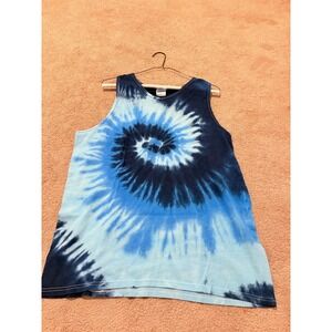 Colortone Mens Blue Tie Dye Spiral Tank Top Size Large Cotton Sleeveless Tee